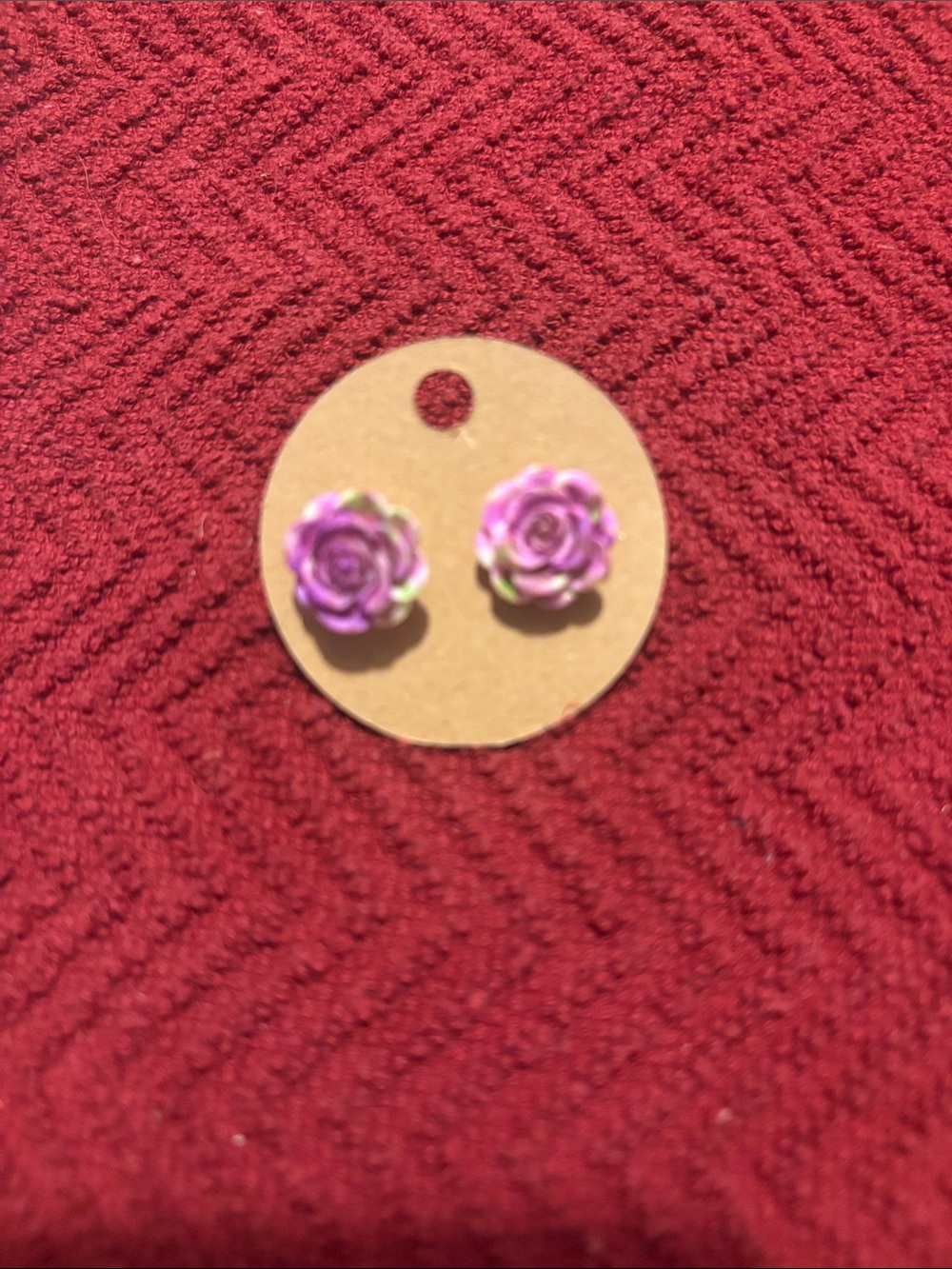 Purple Floral Rose Stud Earrings - Women Jewelry